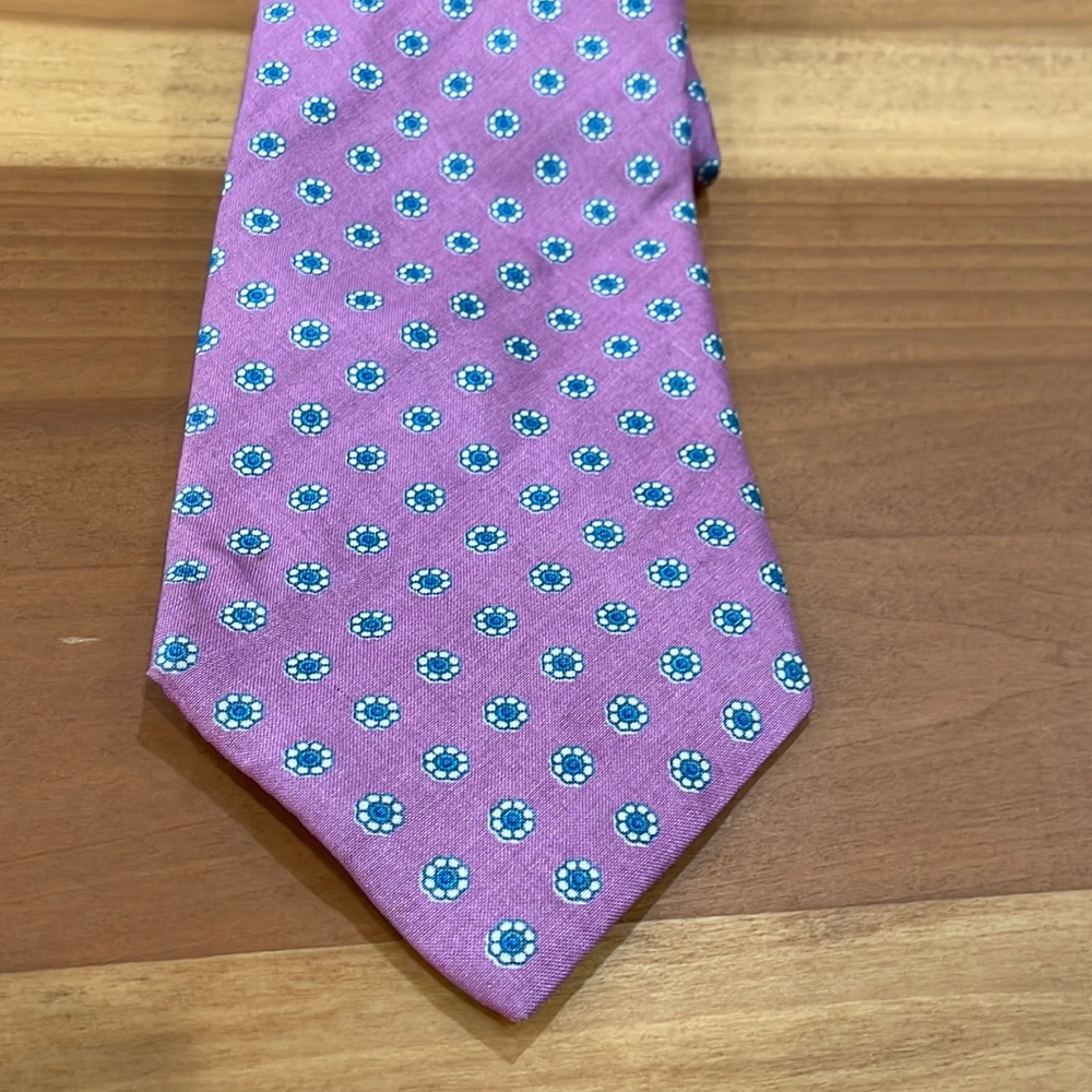 100% silk Planteen Krogh tie pink with blue and white flower designes